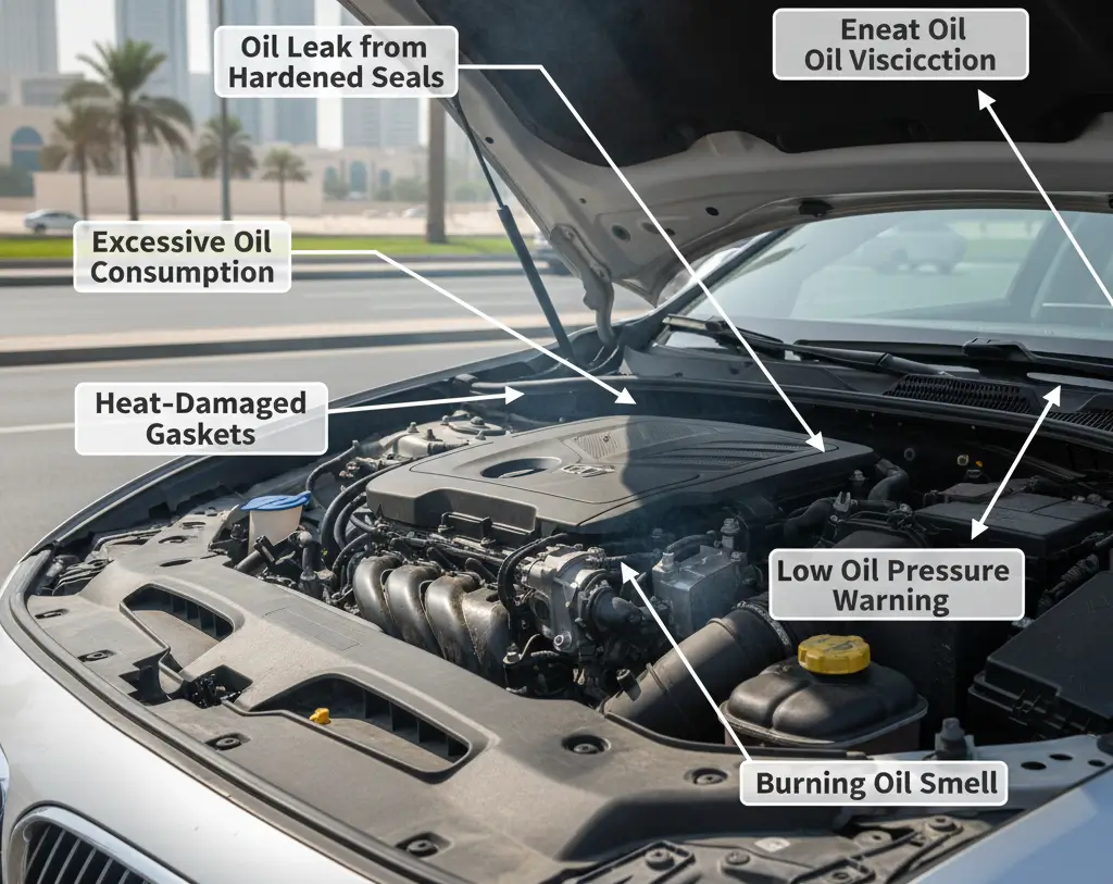 Oil leaks and oil consumption in Dubai heat